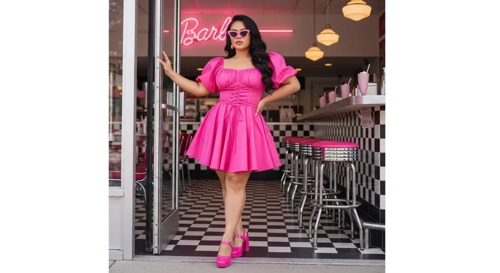 Monochrome Pink Mini Dress + Heels Plus Size Aesthetic Outfit Ideas