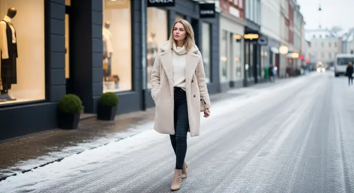 Teddy Coat + Turtleneck + Skinny Jeans Adorable Winter Outfits