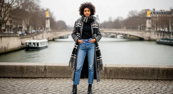  Wool Coat + Blanket Scarf + Straight-Leg Jeans Adorable Winter Outfits