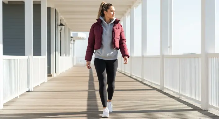 Puffer Jacket with Leggings and Sneakers Fall Outfit Ideas