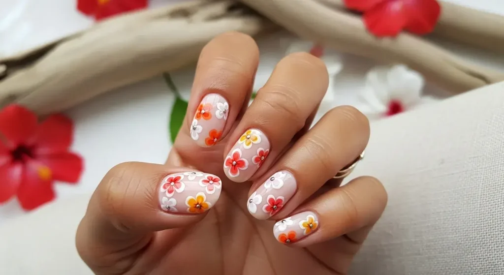 Coral Bloom Florals Vacation-Ready Nails for Summer