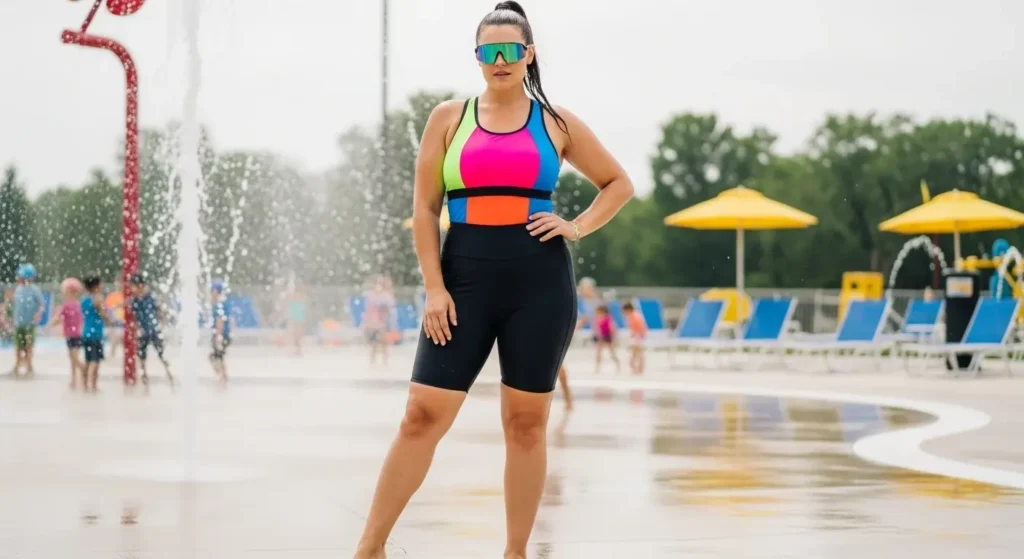 Sporty Tankini + Bike Shorts Plus Size Swimwear Outfit Ideas