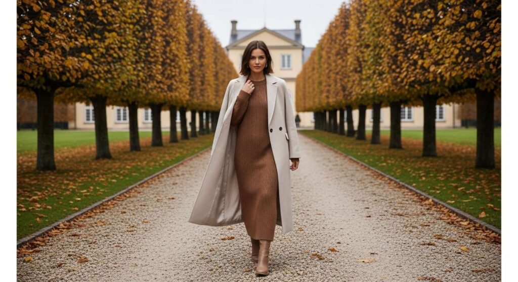 Maxi Sweater Dress with Longline Coat Classy Fall Outfits