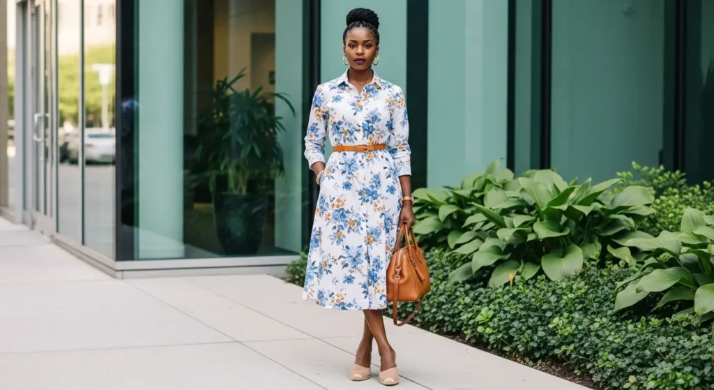 Floral Shirt Dress + Leather Belt Perfect Dress Outfits That Prove Florals Are Still Summer