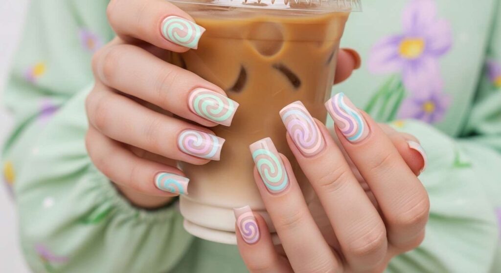 Abstract Pastel Swirls August Nails Design