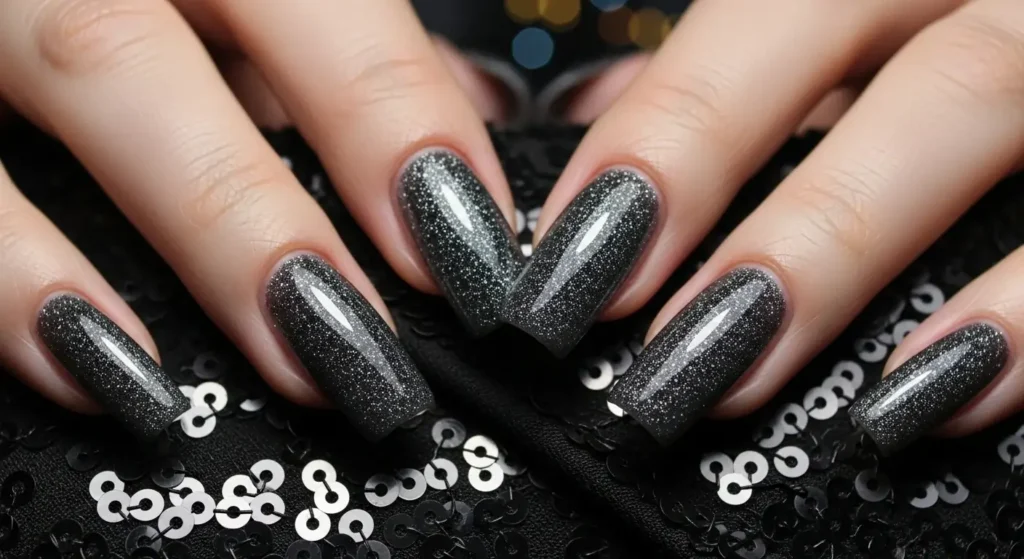 Graphite Glitter Nails Grey Nail Designs