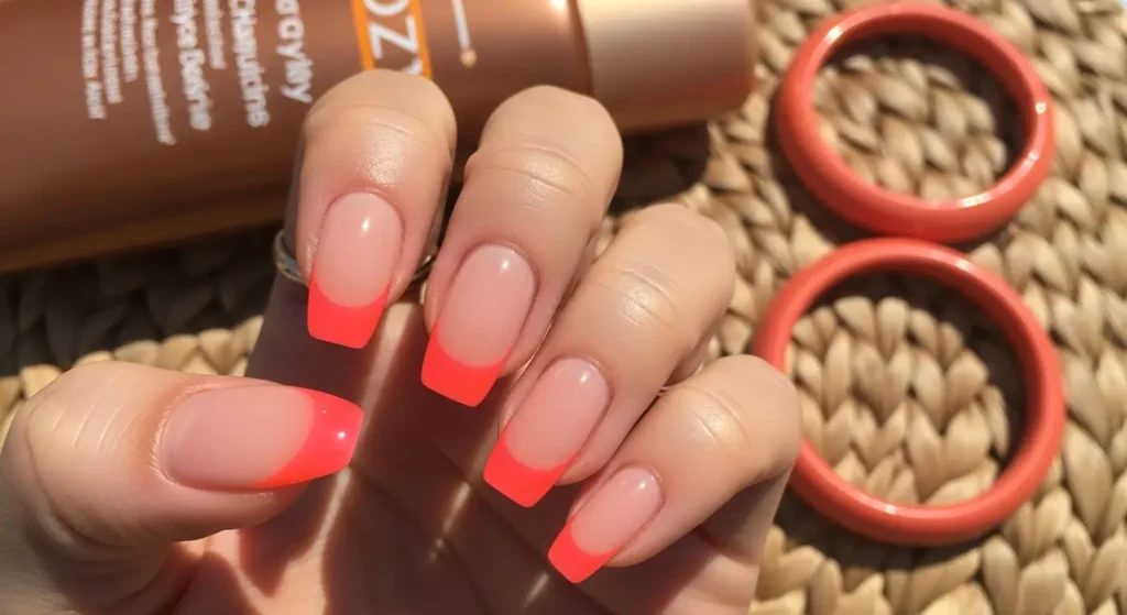 Jelly Coral Tips Glossy Gel Nail Designs for Summer