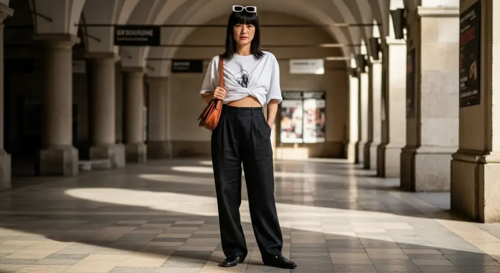 Black Linen Trousers + Boxy Graphic Tee + Loafers Linen Pants Outfit Ideas
