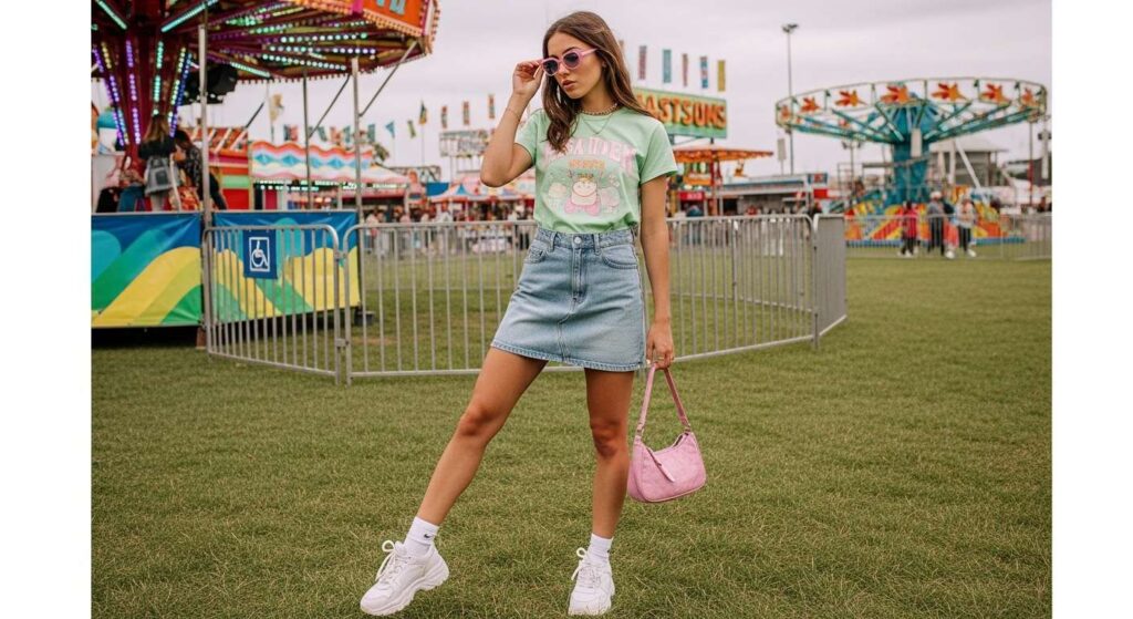 Y2K Denim Skirt + Graphic Baby Tee July Outfit Ideas