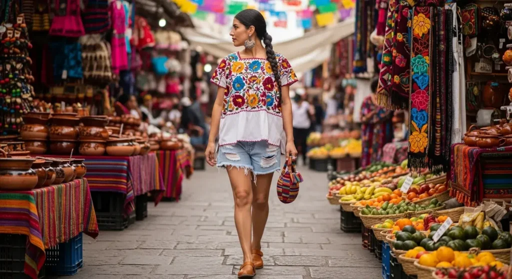 Denim Shorts + Embroidered Top Wear in Mexico