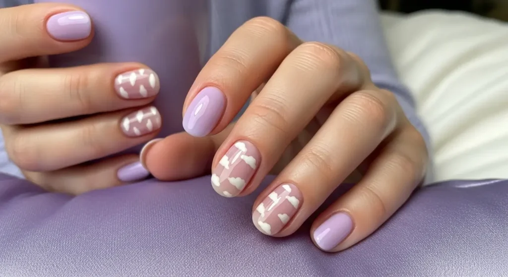 Sheer Lavender With Cloud Art End of Summer Nails Ideas