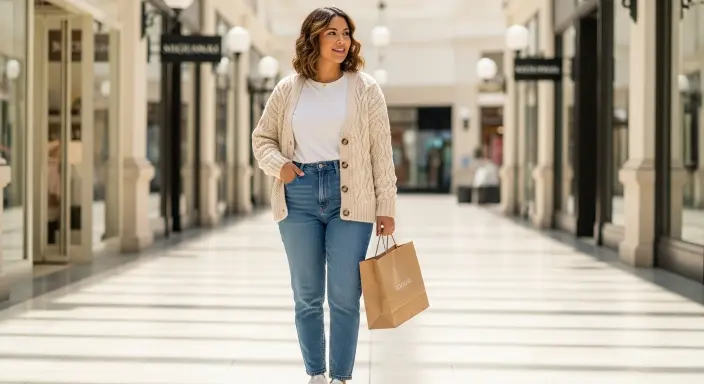 Cable Knit Cardigan + Basic Tee + High-Waisted Jeans Casual Winter Outfit Ideas