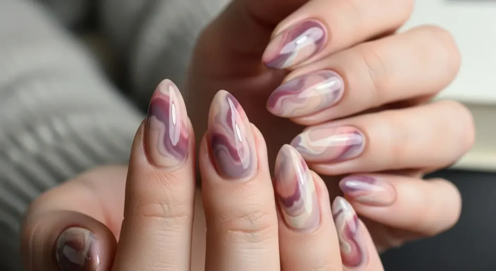 Mauve Melting Marble End of Summer Nails Ideas