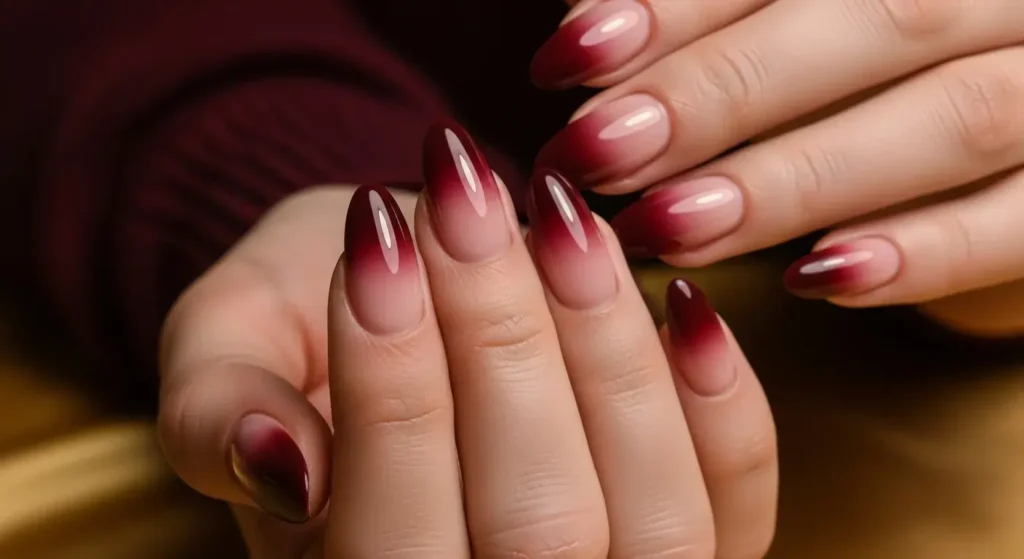 Glossy Wine Ombré Chic Burgundy Nails