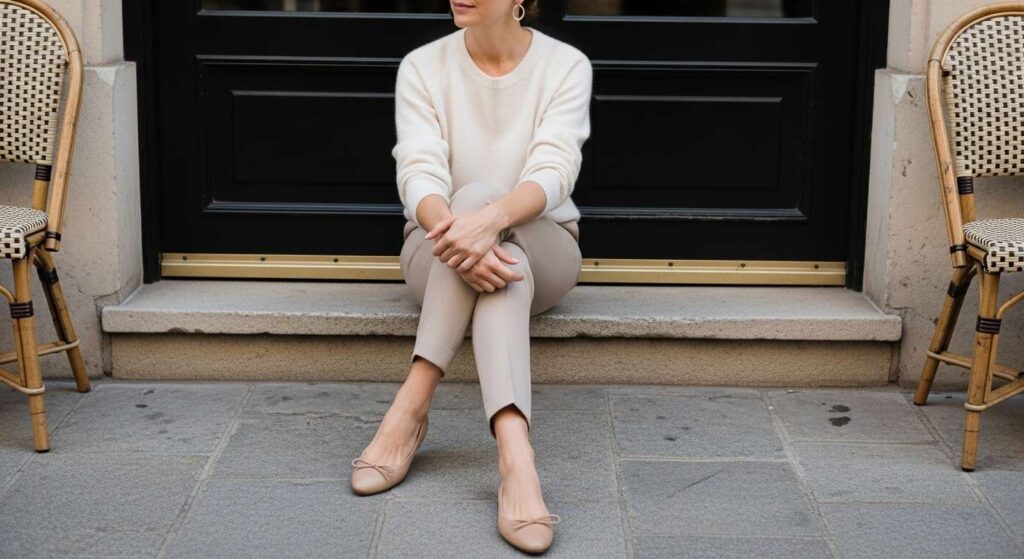 Cashmere Sweater + Slim Trousers + Ballet Flats 