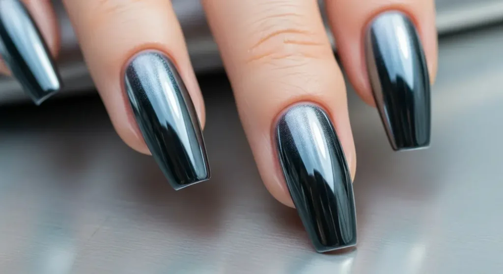 Chrome Steel Grey Coffin Nails Grey Nail Designs