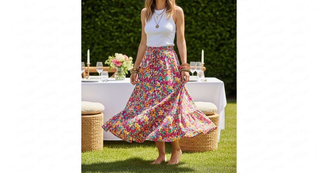 Summer Maxi Skirt + Fitted Tank Top July Outfit Ideas