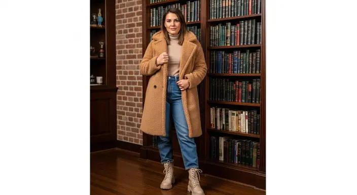 Teddy Coat with Mom Jeans Fall Outfit Ideas