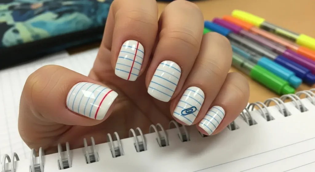 Notebook Paper Stripes Back to School Nails