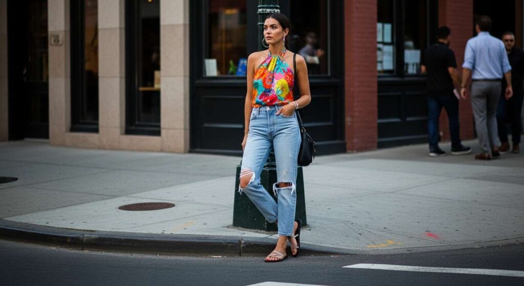 Halter Top + Distressed Jeans New York Summer Outfit Ideas