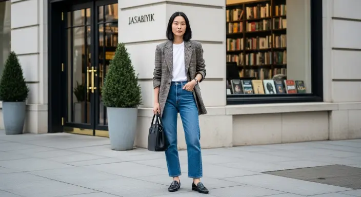 Blazer and Straight-Leg Jeans Combo Fall Outfit Ideas