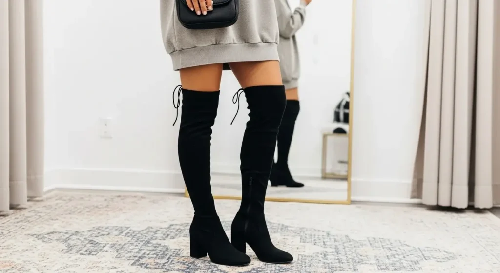 Sweatshirt Dress + Over-the-Knee Boots Fall Outfits with Boots