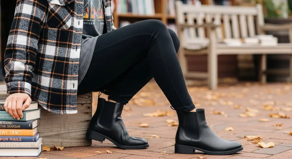 Shacket + Graphic Tee + Chelsea Boots Fall Outfits with Boots
