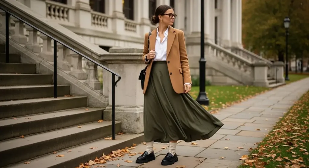 Wool Blazer + Maxi Skirt + Loafers Trending Fall Outfits