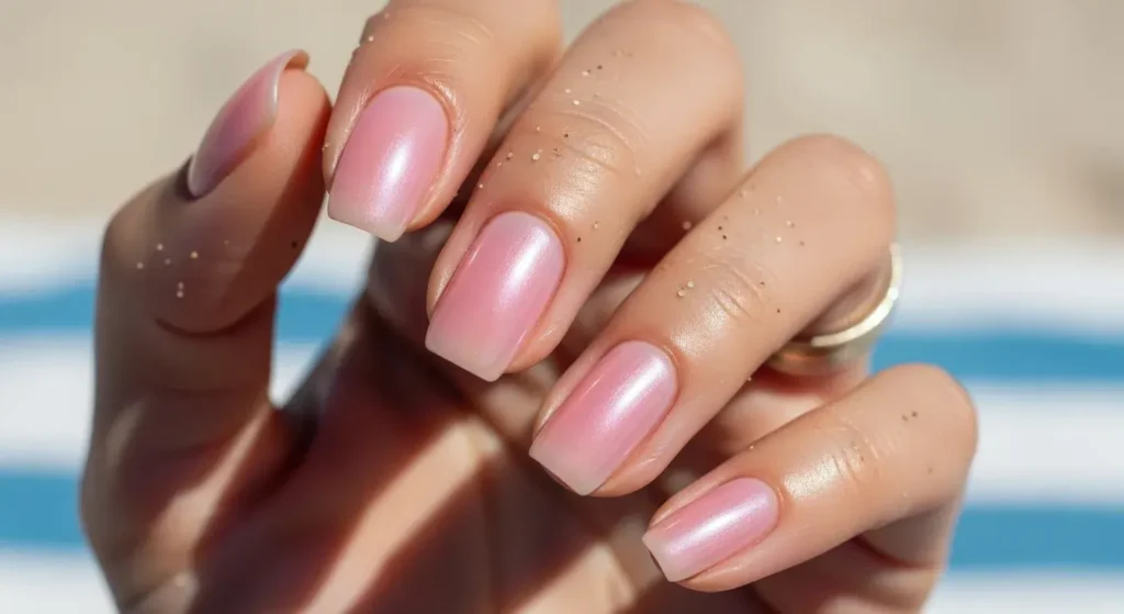 Shell Pink Pearl July Nail Color Ideas