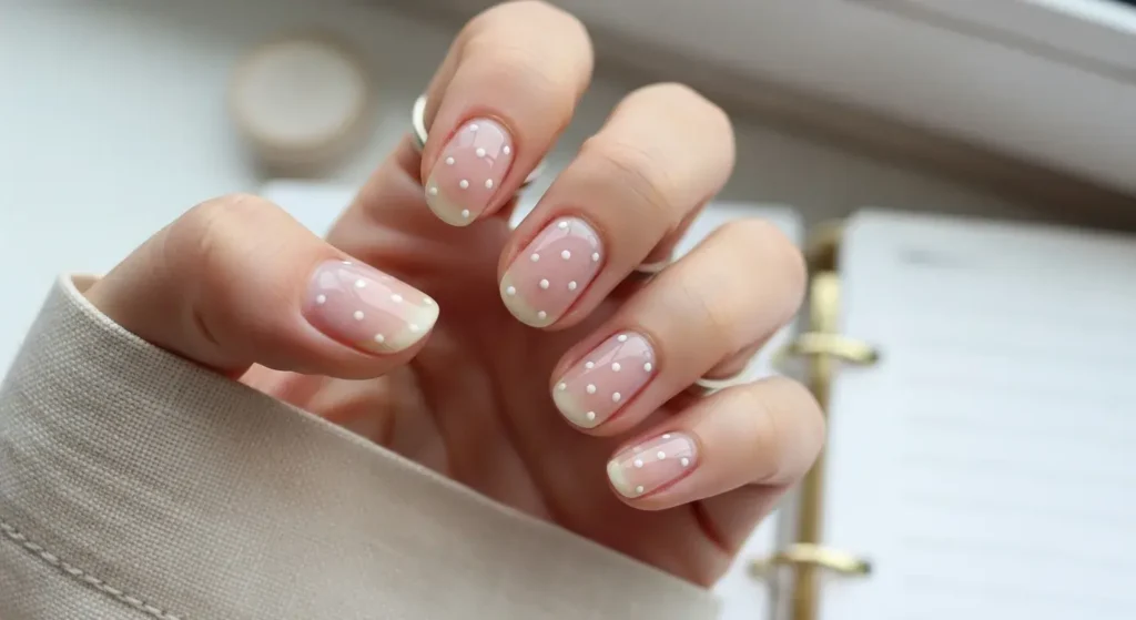 Classic White on Nude Polka Dots Nail Designs
