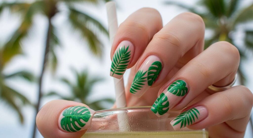Tropical Leaf Nail Art August Nails Design