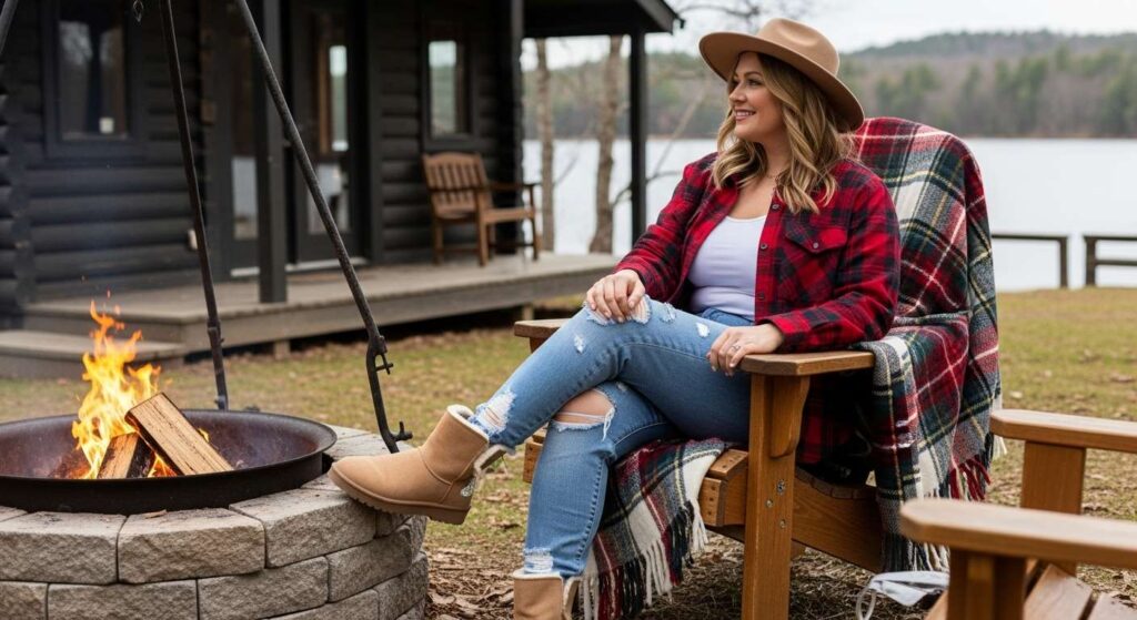 Cozy Flannel Shirt with Distressed Jeans Mid-Size Fall Outfits