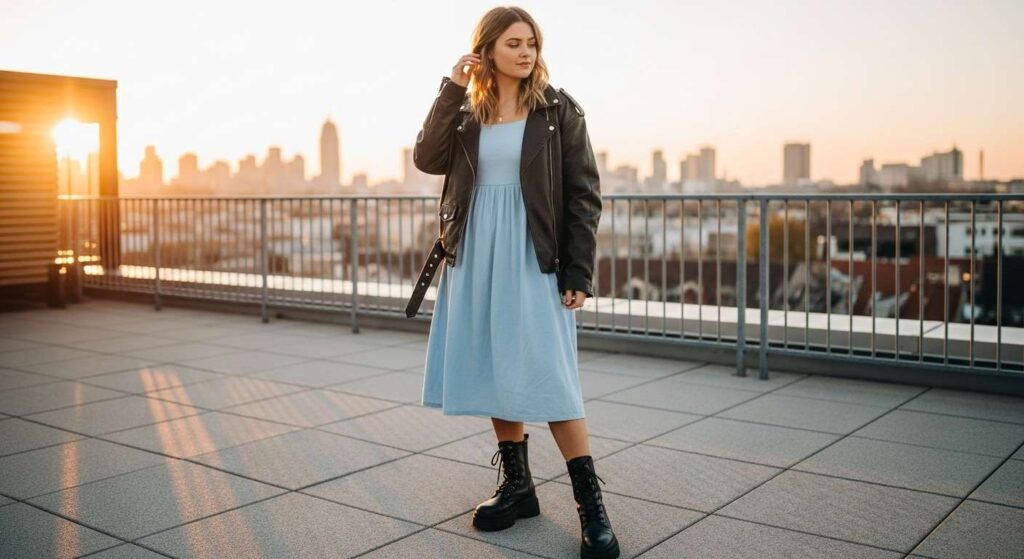 Babydoll Dress with Chunky Boots Girly Fall Outfits