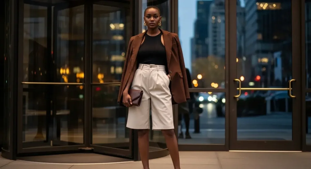 Leather Shorts + Tank + Oversized Blazer Trendy Summer Shorts