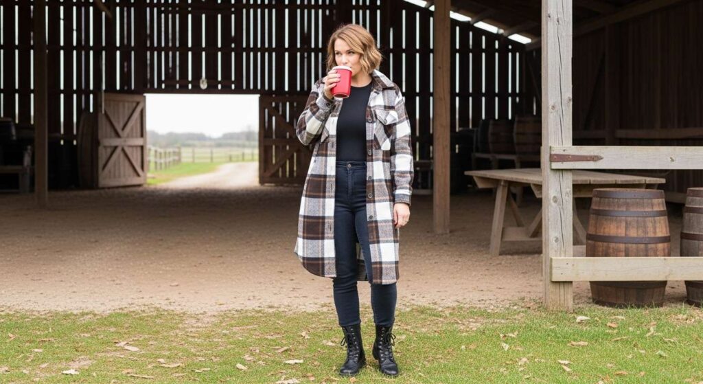 Longline Shacket with Skinny Jeans Mid-Size Fall Outfits