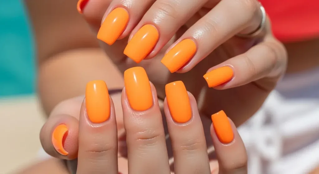 Neon Orange Squoval Nails Gorgeous Orange Nails