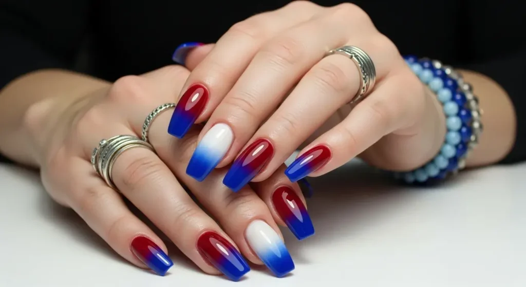Vertical Ombré in Patriotic Hues July Nails Ideas