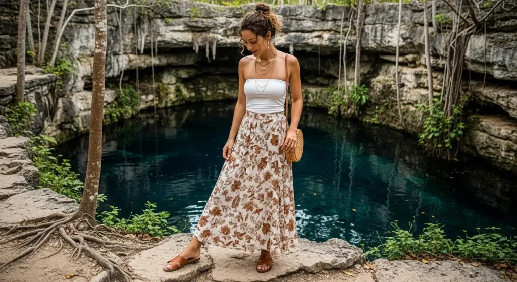 Maxi Skirt + Tube Top + Flat Sandals Wear in Mexico