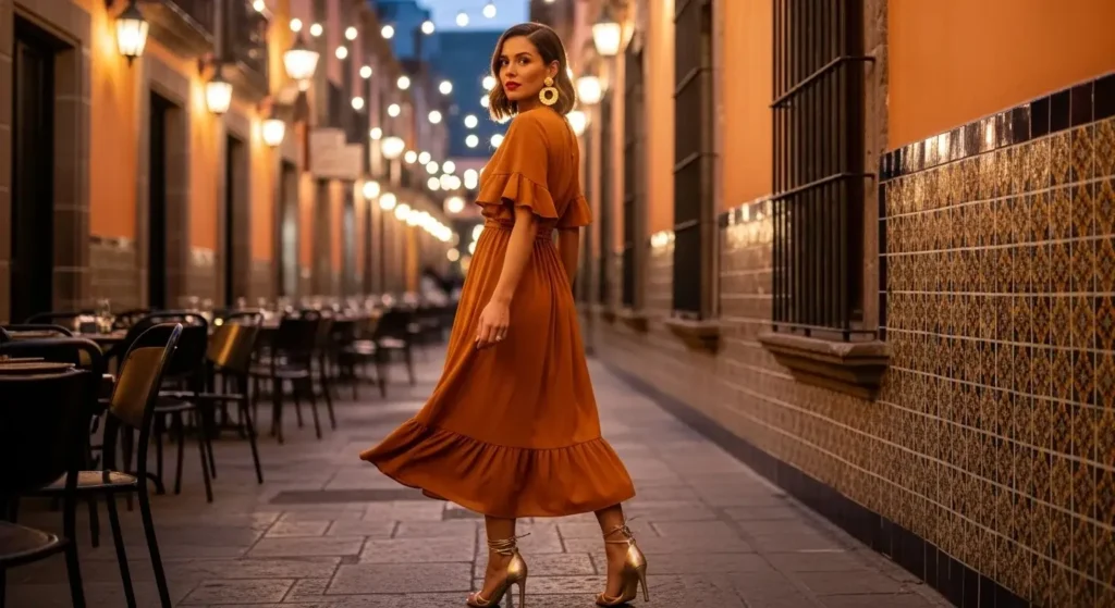 Ruffled Midi Dress + Strappy Heels Wear in Mexico