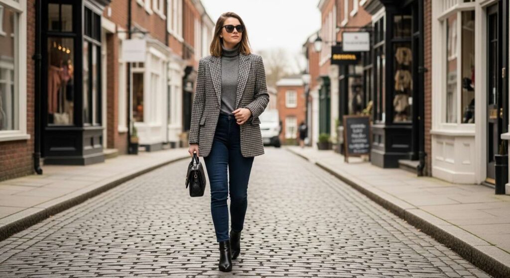 Tweed Blazer with Dark Jeans and Ankle Boots Classy Fall Outfits
