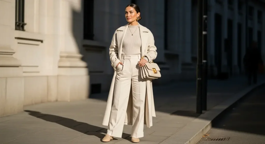 Monochrome Layers in Cream Simple Fall Outfits