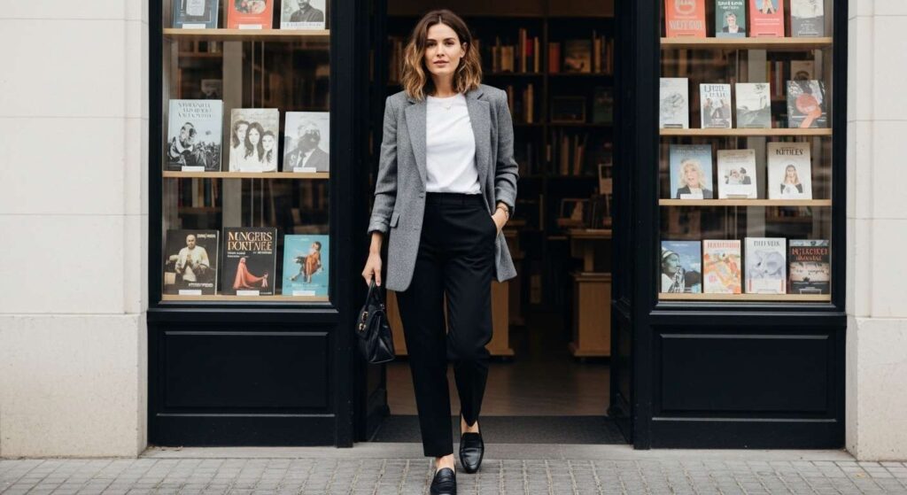 Wool Blazer + White T-Shirt + Trousers 