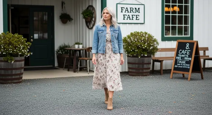 Denim Jacket and Midi Dress Layering Fall Outfit Ideas