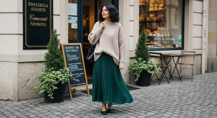 Oversized Sweater with Pleated Skirt Fall Outfit Ideas