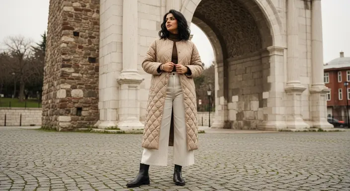 Quilted Coat + Wide-Leg Pants + Chelsea Boots Adorable Winter Outfits
