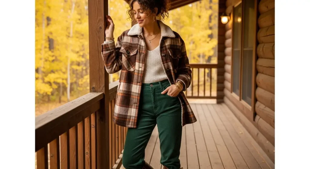 Plaid Shacket + Knit Tank + Corduroy Pants Trending Fall Outfits