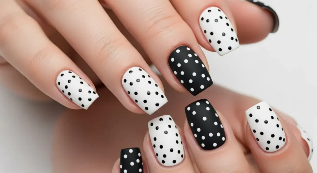 Monochrome Black & White Dot Nail Designs