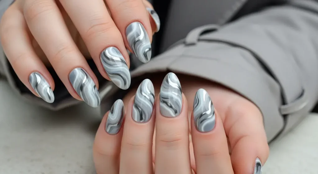 Smokey Grey Marble Nails Grey Nail Designs