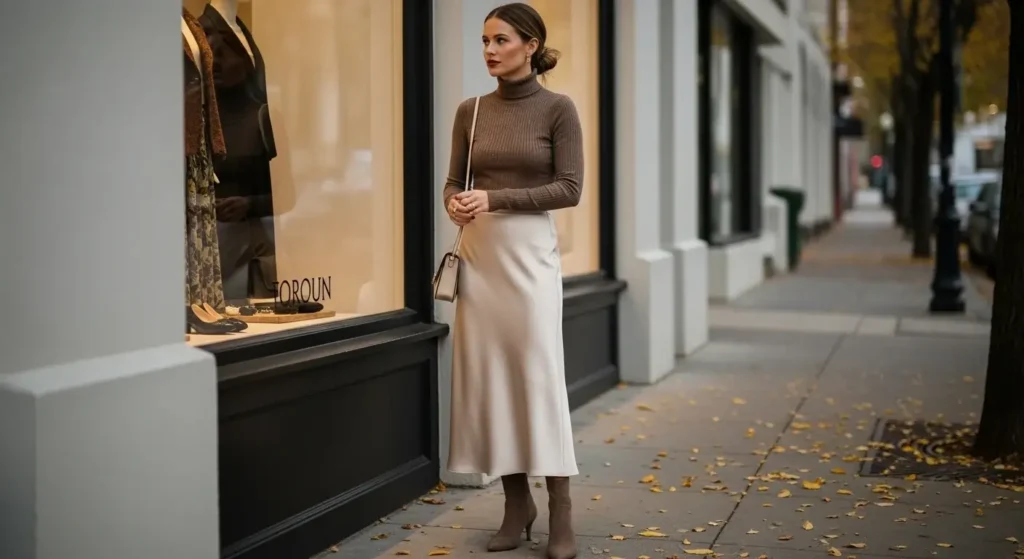 Turtleneck + Midi Skirt Combo Simple Fall Outfits