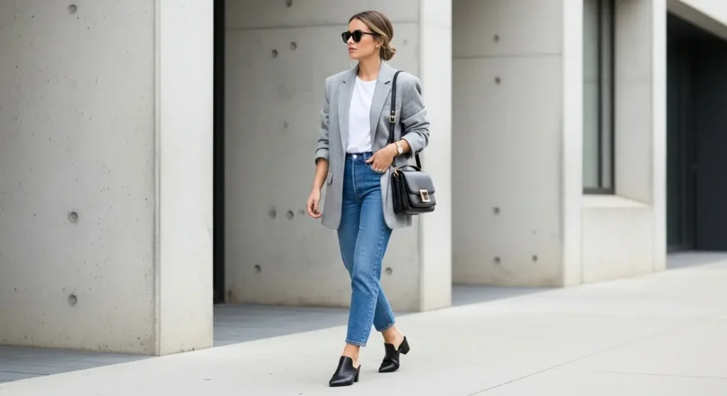 Oversized Blazer + Straight-Leg Jeans Simple Fall Outfits
